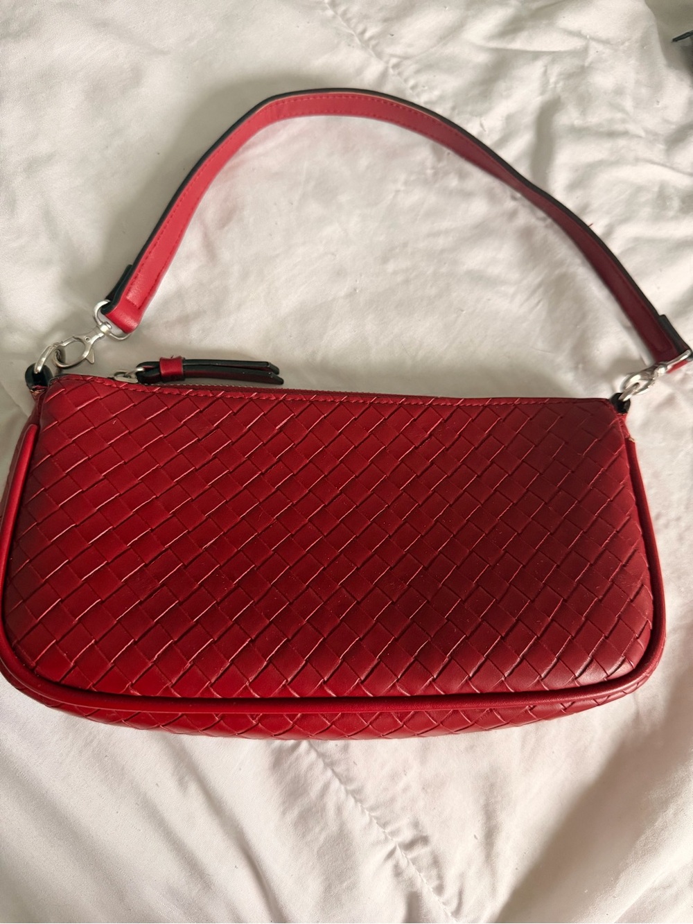 Red Woven Faux Leather Shoulder Bag
